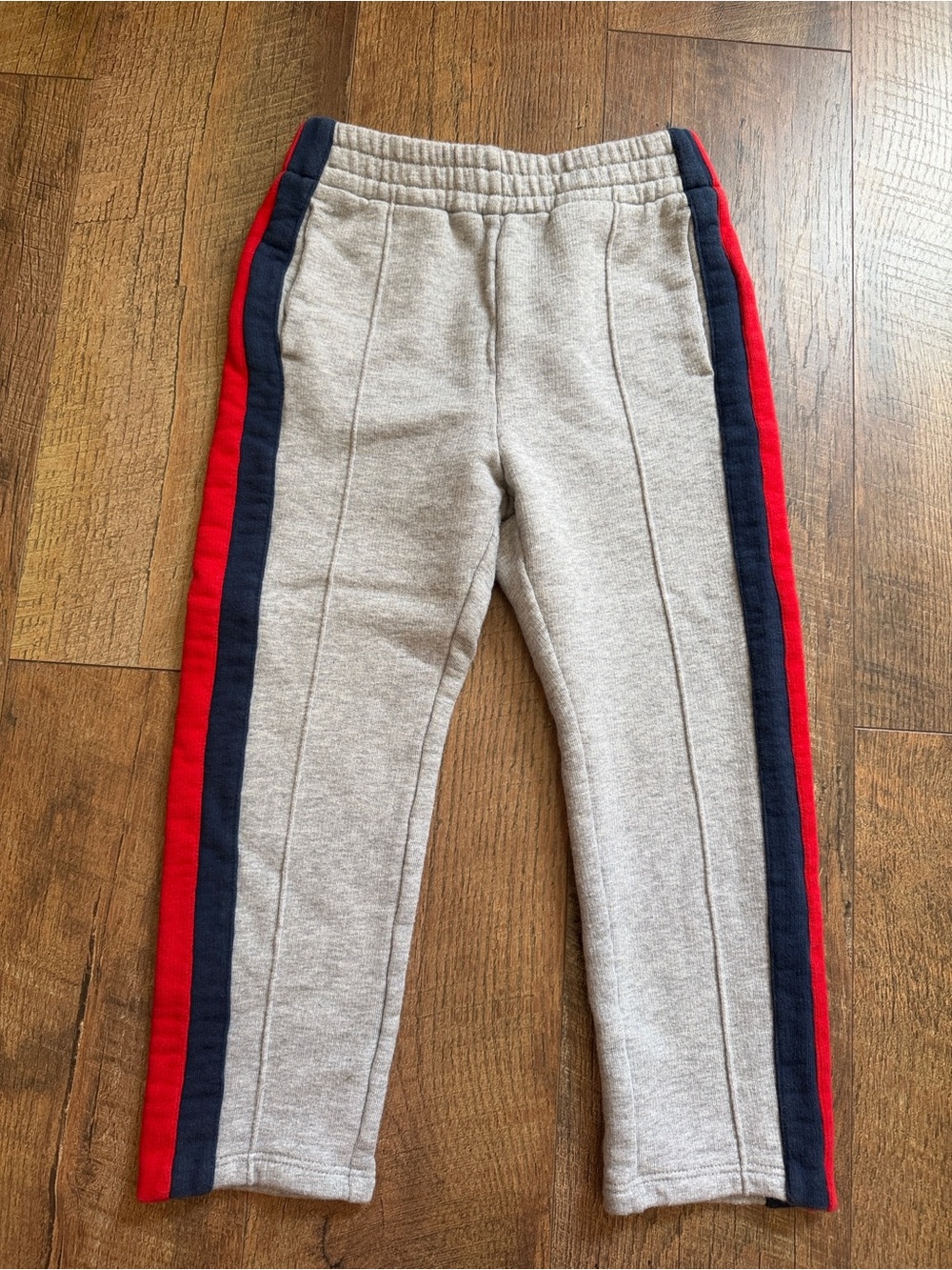 Gucci Kids Gray Sweatpants with Red and Navy Side Stripes